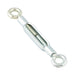 Tendeur, œillet et œillet, filetage 1/4"-20 (diamètre du matériau 0,212 po), longueur ouverte 7-3/8 po, longueur fermée 5-1/4 po, course de serrage 2-1/8 po, diamètre intérieur de l'œillet 3/8 po. Acier zingué par Spaenaur Inc.