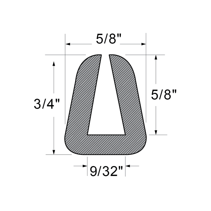 Extruded Rubber Channel 3/4" O/A HT x 5/8" Wide 9/32" Inner Width, In 11-1/2" Ft LGTHs EPDM Rubber by Spaenaur Inc.