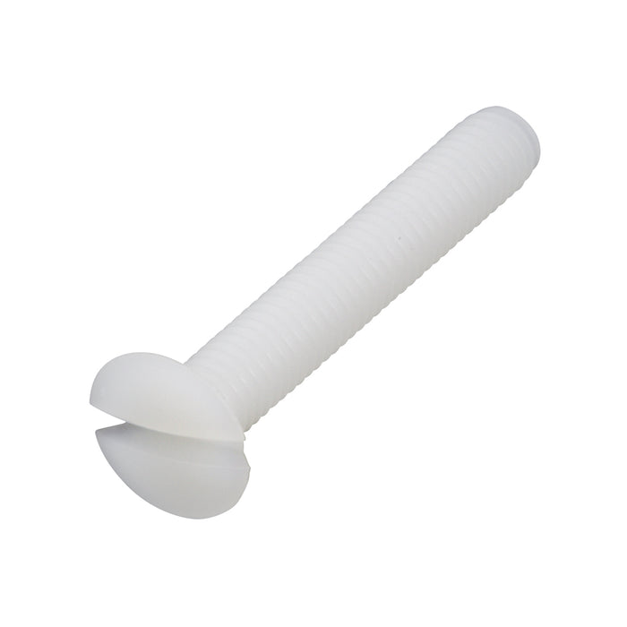 Machine Screw, Oval Head, Slotted Drive, M4 x 0.70 mm UNC x 10 mm Length, Nylon Natural by Spaenaur Inc.
