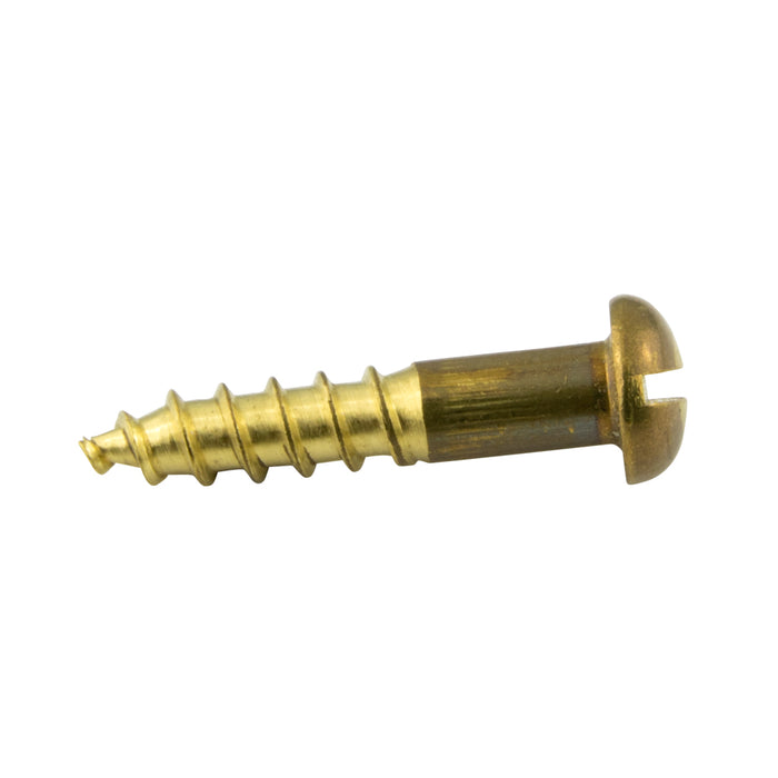 Wood Screw, Round Head, Slotted, #14 x 1-1/4" Length, Brass, ASME/ANSI B18.6.1 by Spaenaur Inc.