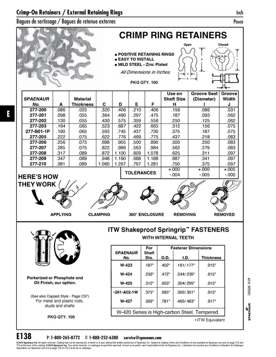 External Klip Ring-Retaining Ring Series 5304 3/16" Shaft DIA x .140" Free DIA High Carbon Spring Steel Phosphate