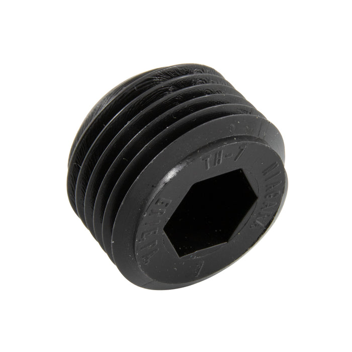 Bouchon fileté pour tuyau - Douille hexagonale 3/4 po-14 NPT Polyéthylène haute densité Couleur noire par Spaenaur Inc.
