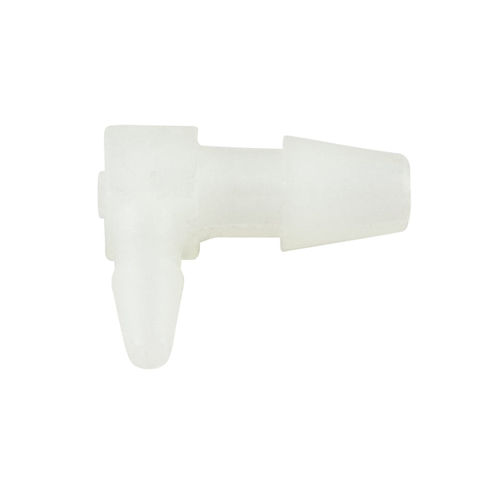 Miniature Barbed Reducing Elbow 3/32" to 1/16" Tubing ID Nylon by Spaenaur Inc.