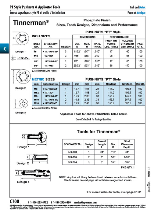 Écrou à enfoncer, type rond arqué, style Pa, modèle 2 adapté à un diamètre de 3/16 po. Goujon rond lisse en acier à ressort mécanique zingué par Pushnut®.