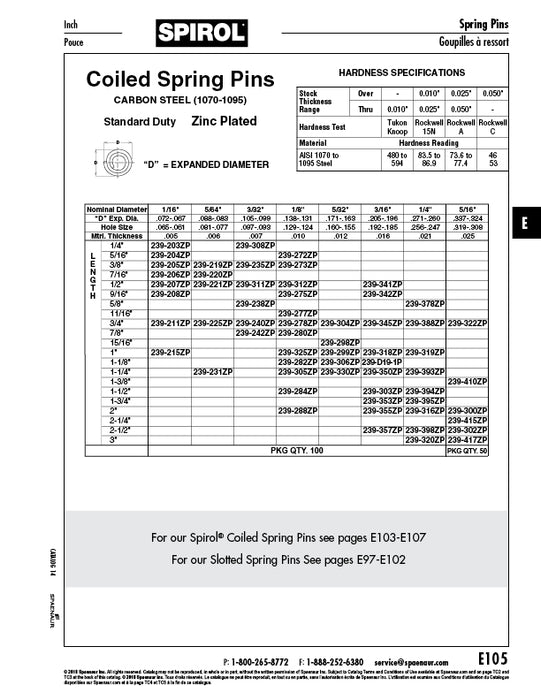 Coiled Spring Pin 5/16" x 2" Spring Steel Zinc Plated by SPIROL