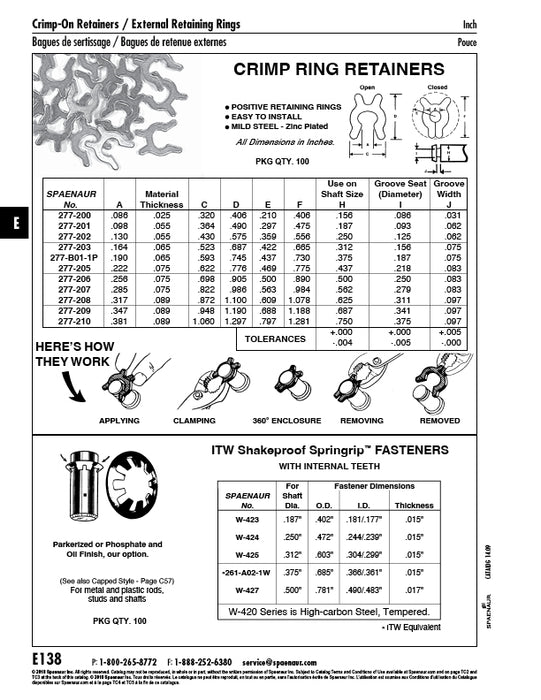 Crimp Ring Retainer for .375" GRoove DIA Steel Zinc Plated by Spaenaur Inc.