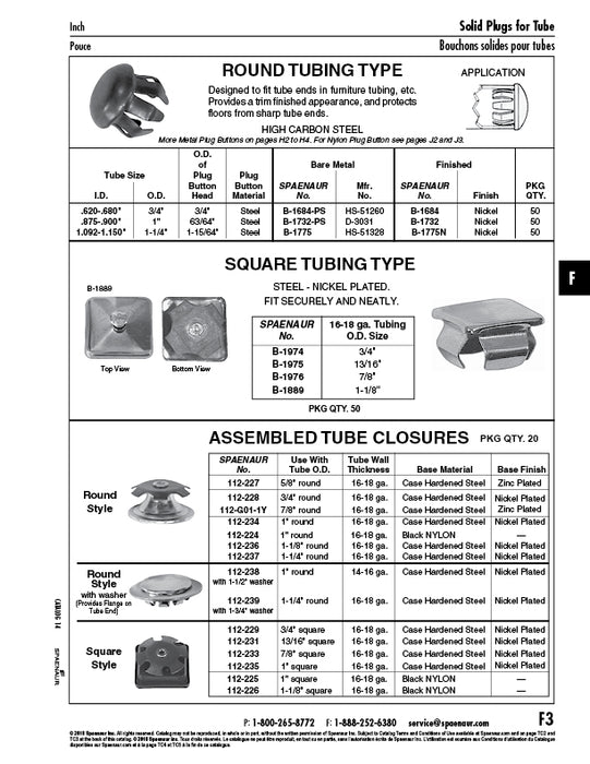 Plug Button Round Tubing Type for 3/4" OD x .620/.680" ID Tubing C1050-Steel Plain by Spaenaur Inc.