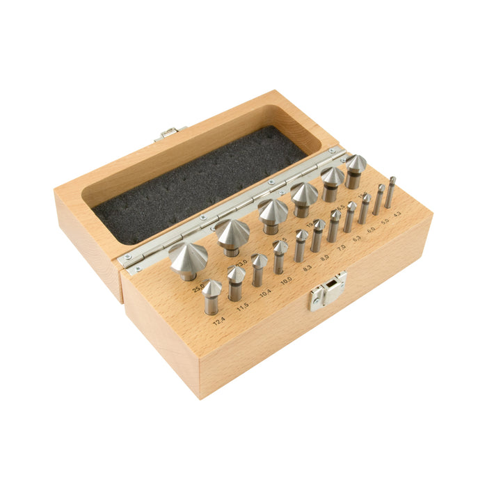 Set Of 17 Precision Countersinks 90 Degree Straight Shank, DIN 335C 4.3mm-25mm High Speed Steel In Wooden Box by Spaenaur Inc.