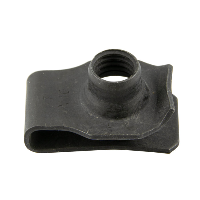 Écrou pour panneau, métrique, extrudé, type « U » M8 x 1,25 filetage, panneau 0,8 mm-4,0 mm acier à ressort traité thermiquement, phosphaté noir et huilé G.M.# 11500660 par Spaenaur Inc.