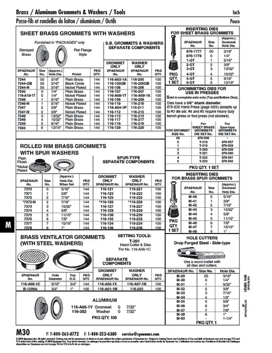 Brass Rolled Rim Grommets with Spur Washers (144/Pk) 15/16" Hole Dia., Size #7 Brass Plain (116-134 & 116-234)