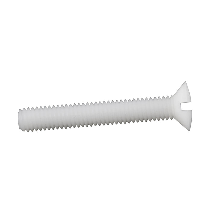 Machine Screw, Oval Head, Slotted Drive, M6 x 1.00 mm UNC x 40 mm Length, Nylon Natural by Spaenaur Inc.