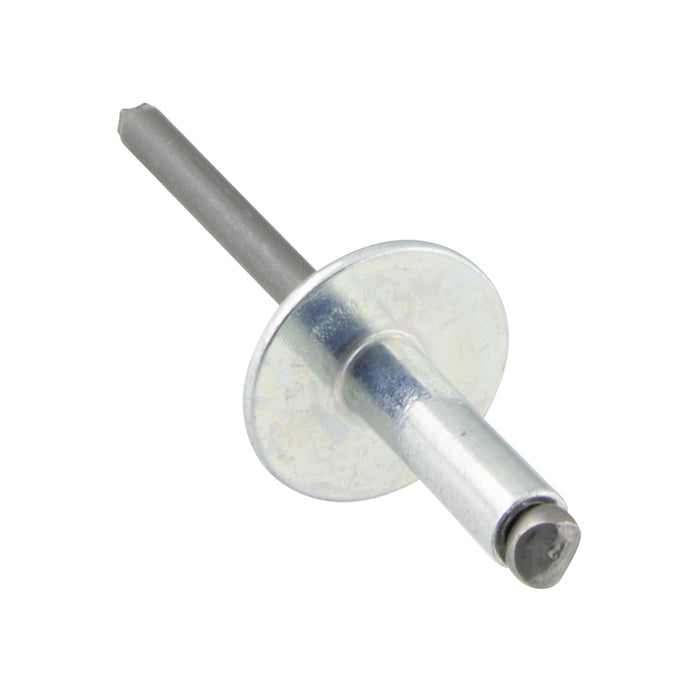 Pop Rivet Large Flange HD, Open End 3/16" x .690" LG (.376"-.500" Grip) Steel Zinc Plated
