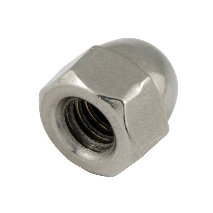 Écrou borgne à profil bas, M6 x 1,00 mm, largeur à plat (WAF) 10,0 mm, épaisseur (THK) 9,0 mm, acier inoxydable, norme DIN 917, fabriqué par Spaenaur Inc.