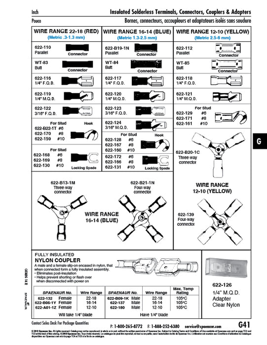 Copper Female Tab Socket, Solderless, Insulated 1/4" F.Q.D., 22-18 GA. Wire Electrolytic Copper, Bright Tin Plate, Red Plastic Insulation