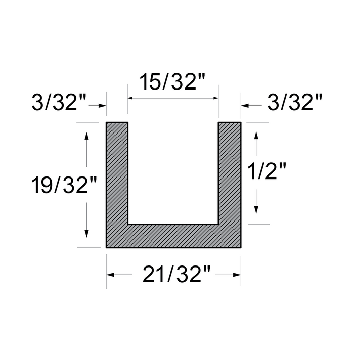 Profilé en caoutchouc extrudé, largeur de fente : 15/32", largeur des ailes : 3/32", profondeur de fente : 1/2", longueur : 100 pieds, SBR noir, dureté 65-75, fabriqué par Spaenaur Inc.