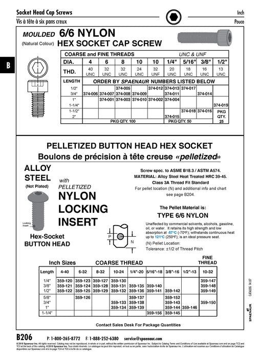Button Head Hex Socket Cap Screw with Pellet Nylon Insert 3/8"-16 UNC x 1 1/4" Alloy Steel Plain / Nylon Insert ANSI B18.3-1986