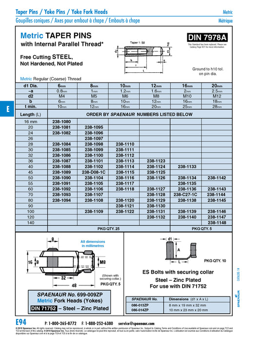 Taper Pin with Internal Thread 6mm x 30mm O/A Steel Plain (Ground) DIN 7978A/ST 6X30
