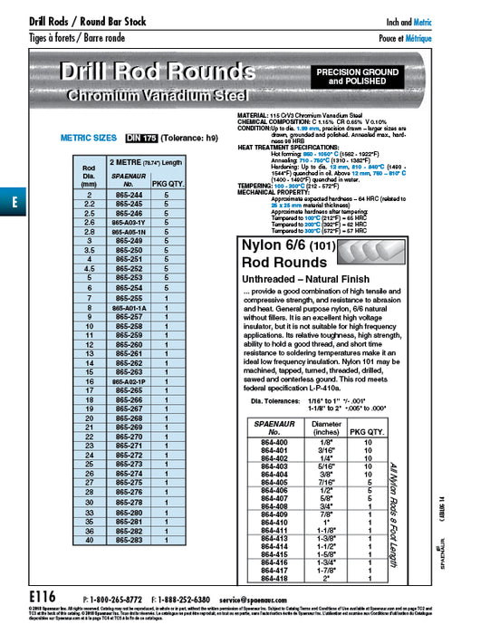 Drill Rod Round, H9 tolerance, Ground, Polished 30mm DIA x 2 Metre Length Cv Steel Plain Finish DIN 175/Cv 30X2Mtr by Spaenaur Inc.