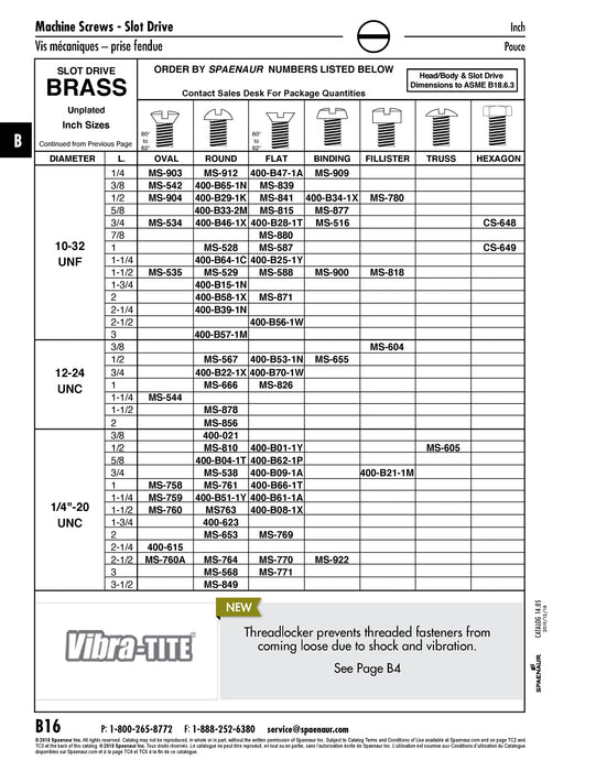 Machine Screw, Flat Head, Slotted Drive, #10-32 UNF x 3/8" Length, Brass Plain by Spaenaur Inc.