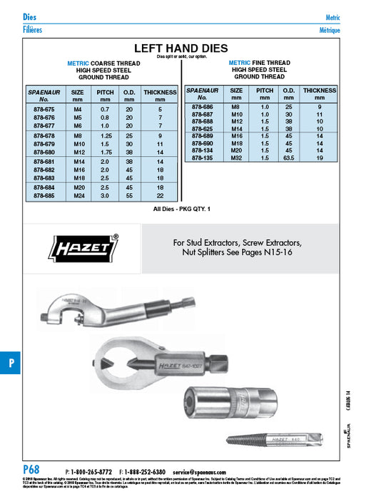 Round Die Left Hand - Fine Pitch M18 x 1.5 (45mm x 14mm) H.S.S., Ground Thread DIN 223/HSS/Left M18Lx1.50
