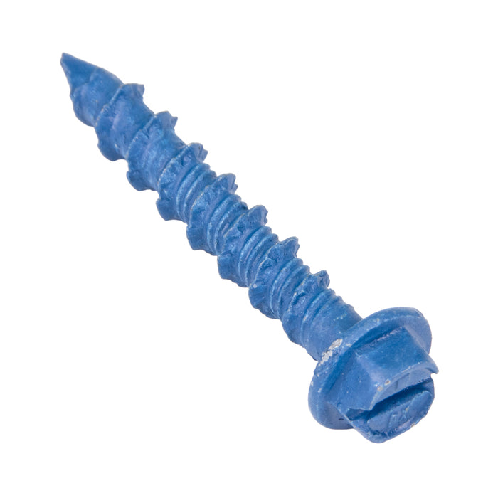 Tapcon Anchor Concrete Screw, Slotted Drive, Hex Washer Head, Hi-Lo Thread, 1/4" Dia x 1-1/4" Length, C1022 Steel Blue CLIMASEAL® by Tapcon®