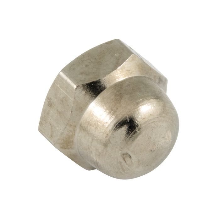 Cap Nut, M8 x 1.25 mm, 13.0 mm WAF, 15.0 mm THK, Brass Nickel Plated, DIN 1587