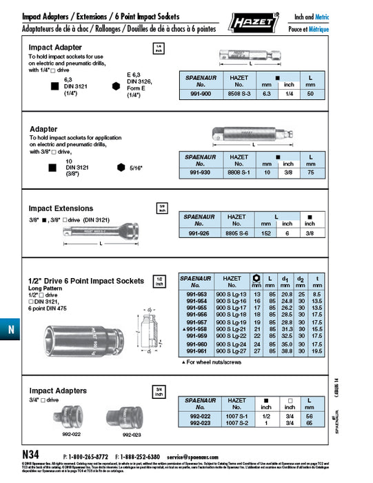 1/2" Drive Impact Socket 6 Point Safety Spring/Pin Deep Pattern 16 mm Special Chrome Vanadium Burnished