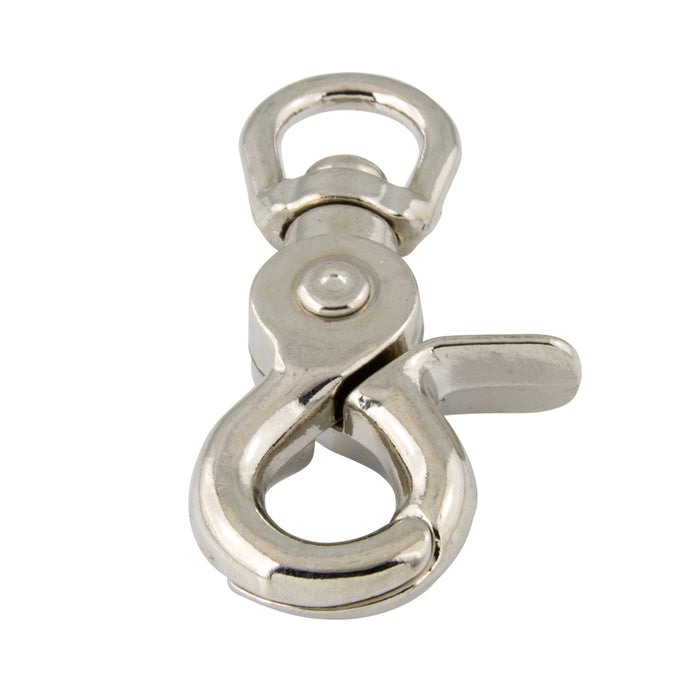 Snap Hook, Swivel Eye DIN 5289 15 mm Eye, 65 Oal, 12 mm Snap Opening Zinc Die Cast, Nickel Plated by Spaenaur Inc.