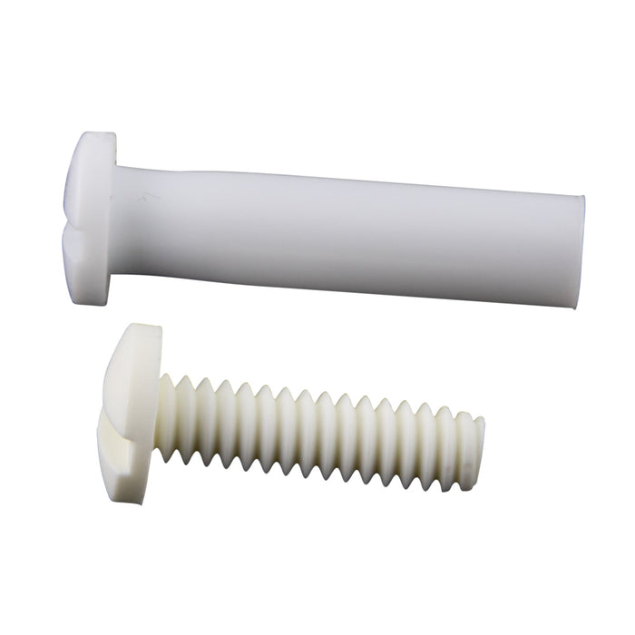 Binder Post & Screw (Nylon), Slot Head, Rapid Assembly, .240" DIA x 1/2" LG Polyethylene Post, White Colour