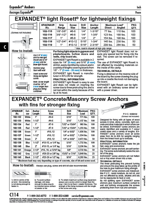 Concrete/Masonry Screw Anchor, Parallel-Finned, pvc Blue, #14 Screw Dia x 1-1/2" Length