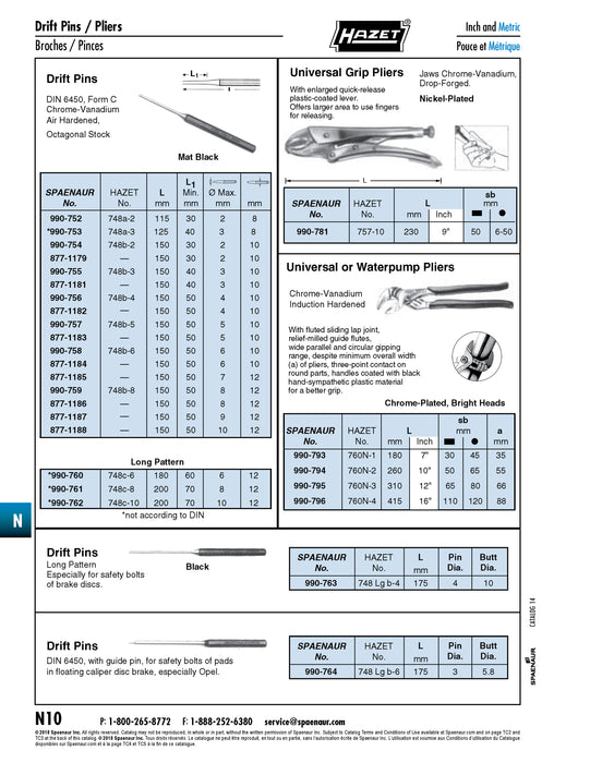 Drift Pin Punch, 8mm Octagonal Stock, DIN 6450C 125 x 3mm DIA x 125mm L Chrome Vanadium Mat Black