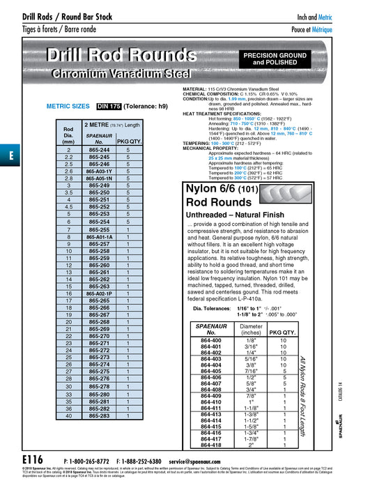 Drill Rod Round, H9 tolerance, Ground, Polished 25mm DIA x 2 Mtr Length Cv Steel Plain Finish DIN 175/Cv 25X2 Metre LONG