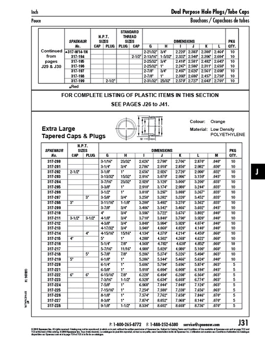 Extra LONG Tapered Cap & Plug 3 7/16" I.D. x 23/32" Length Low Density Polyethylene Colour orange