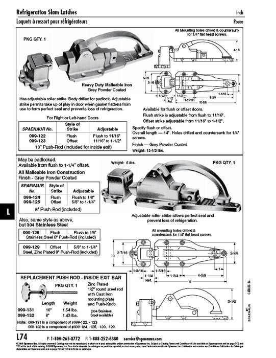 Cooler Lock with Flush Strike & Push Rod Flush to 11/16" Offset 14" O/A LGTH, Malleable Iron Grey Powder Coated