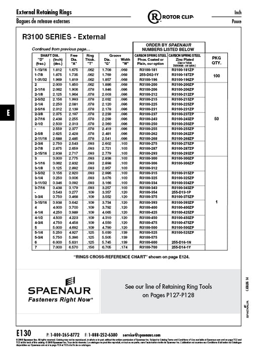External Retaining Ring 1 7/8" Shaft DIA x 1.735" Free DIA High Carbon Spring Steel Phosphate Finish