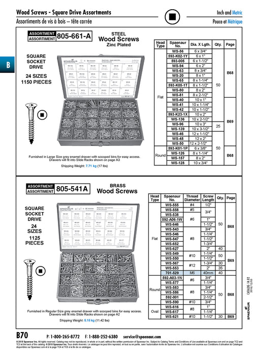 Assortment Of Brass Wood Screws Square Socket Drive by Spaenaur Inc.