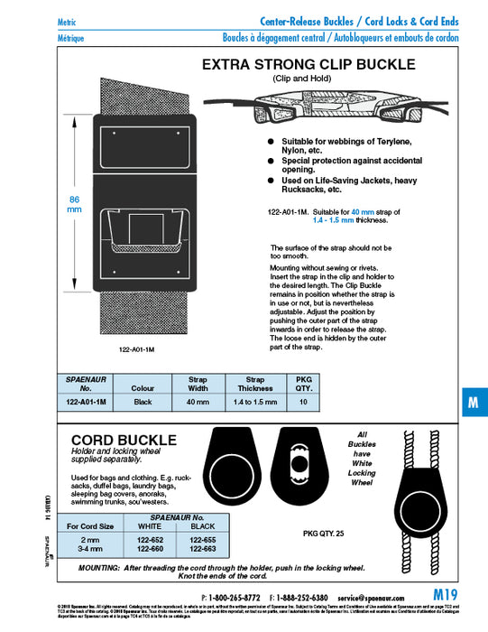 Cord Buckle (2 Parts - Holder & Locking Wheel) for 3mm-4mm Cord Delrin 500 Plastic White by Spaenaur Inc.