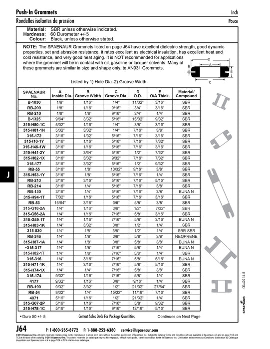 Diaphragm Rubber Grommet, 1/4" ID x 1/16" Groove Width x 7/16" Groove Dia. x 3/16" O/A Thickness, SBR Buna N