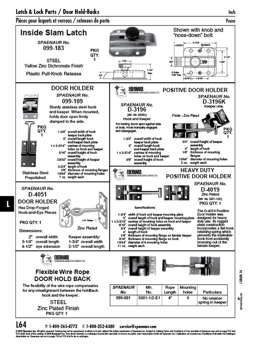 Positive Door Holder,Hook & Keeper Back Plate Steel Zinc Plated