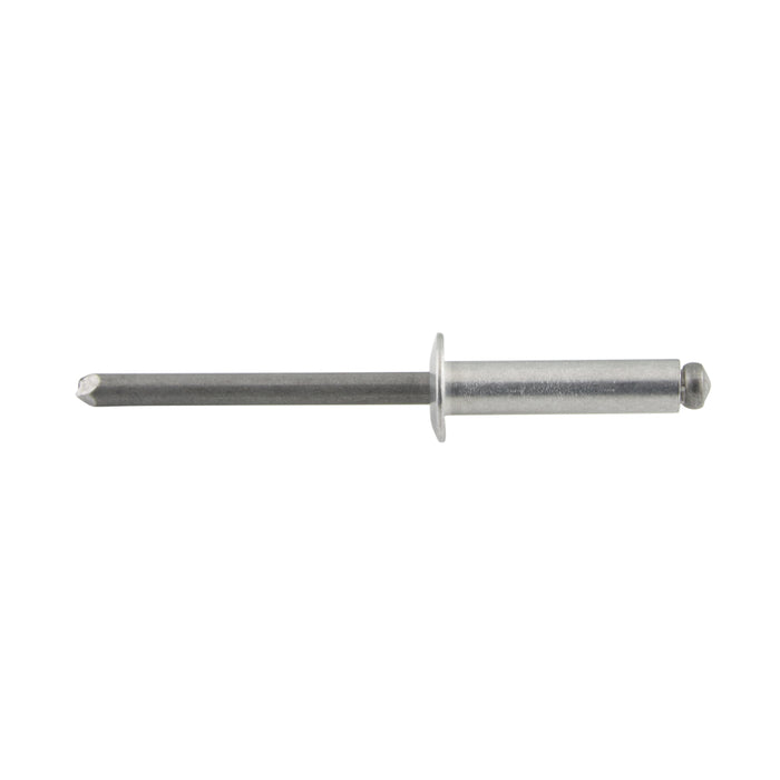 Pop Rivet Dome Head Open End 3/16" DIA x 1.06" LGTH (.751"-.875" Grip) Aluminum Body, Coated Steel Mandrel IFI Spec. 114 Grade 19