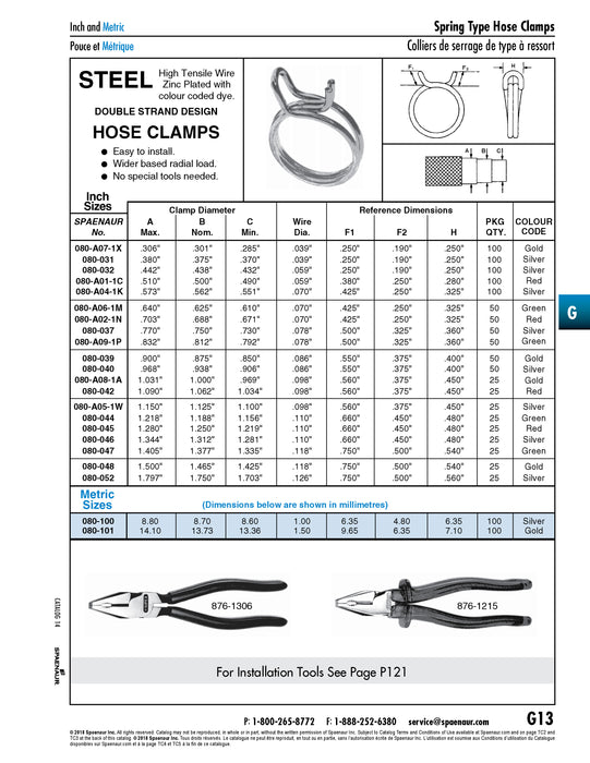 Collier de serrage à double fil métallique Diamètre nominal du collier 1,750 po x diamètre du fil 0,126 po Fil métallique à haute résistance Zinc Pl Couleur argent