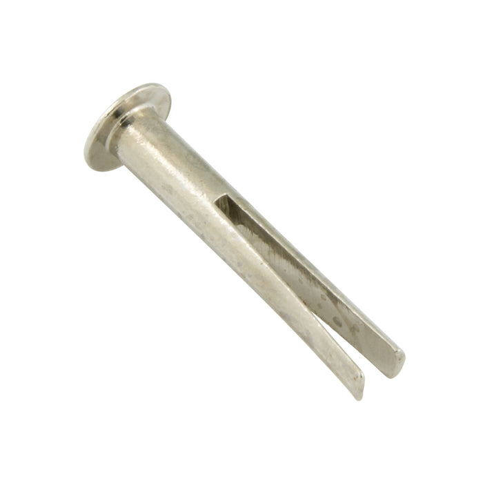 Rivet fendu à tête ovale 1/8 po de diamètre x 3/4 po de longueur, tête de 7/32 po de diamètre, en laiton nickelé, fabriqué par Spaenaur Inc.