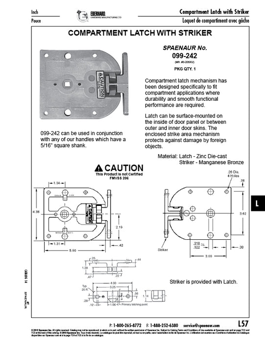 Loquet de sécurité avec gâche 5,0 po L x 4,38 po l x 1,12 po É acier, Eberguard par Spaenaur Inc.