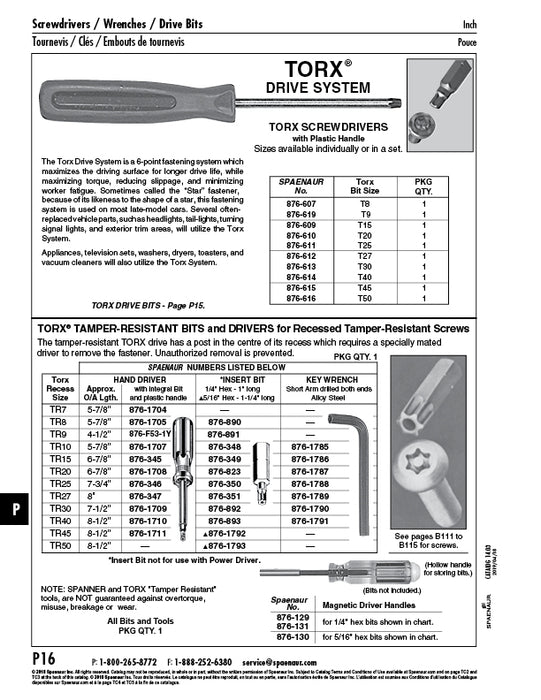 torx Screwdriver T27, 8-3/8" Overall Length Plastic Handle