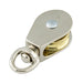Pulley W/ Swivel Eye for 9/32" Rope DIA., 2-3/8" Oal, 7/16" Swivel Eye ID Die Cast, Nickel Plated Die Cast Brass Plated Wheel by Spaenaur Inc.