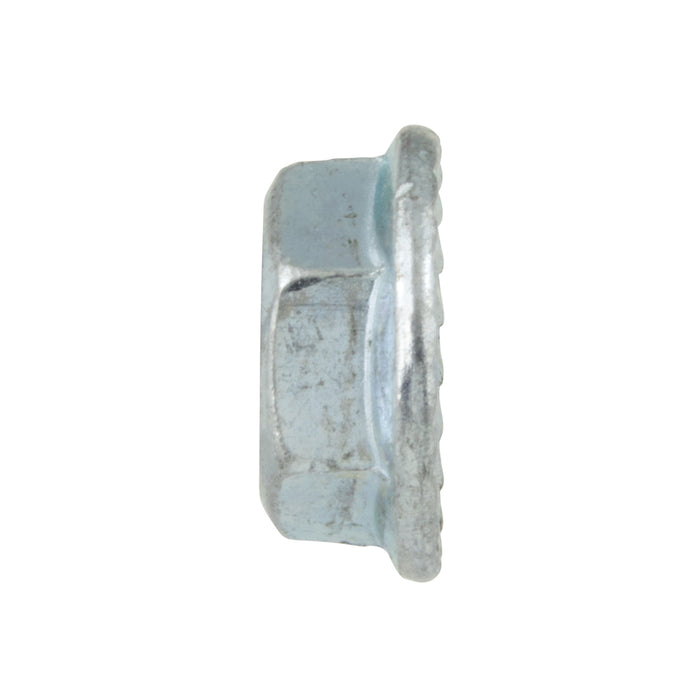 Écrou hexagonal à bride dentelée 3/8"-16 UNC, épaisseur 0,359", AF 9/16", diamètre de bride 3/4", en acier à faible teneur en carbone, cémenté et zingué, fabriqué par Spaenaur Inc.