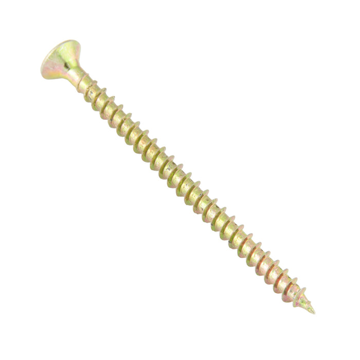 Particle Board Screw, Flat Head, R4 Torx 90° ctsk., 5.0 mm x 60 mm(#10 x 2-1/2"), Steel Yellow Zinc Plated by Spaenaur Inc.