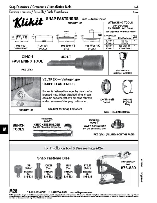 Snap Fastener Attaching Tool for (106-101) Klikit Socket Steel