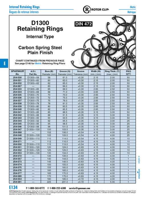 Internal Retaining Ring DIN 472 140mm Bore DIA Carbon Spring Steel DIN 472 140