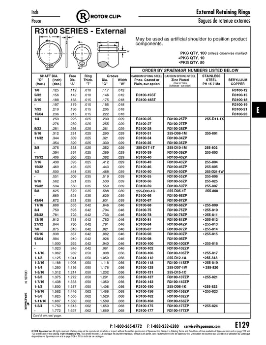 Retaining Ring External 9/16" Shaft DIA x .521" Free DIA High Carbon Spring Steel Plain